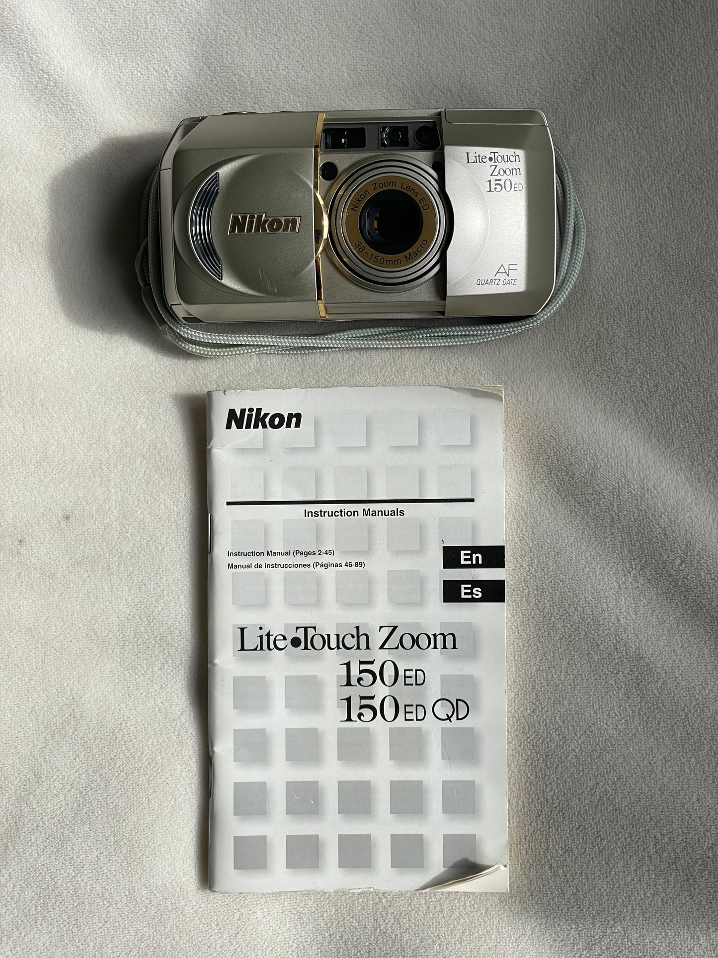 Nikon Lite-Touch Zoom 150 ED AF Quartz Date 35mm Film Camera Bundle - Gold Trim
