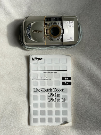Nikon Lite-Touch Zoom 150 ED AF Quartz Date 35mm Film Camera Bundle - Gold Trim