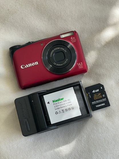 Canon PowerShot A2200 14.1 MP Digital Camera Bundle - Red