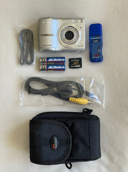Olympus FE-210 7.1 MP Digital Camera Bundle - Silver - Complete in Box