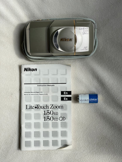 Nikon Lite-Touch Zoom 150 ED AF Quartz Date 35mm Film Camera Bundle - Gold Trim