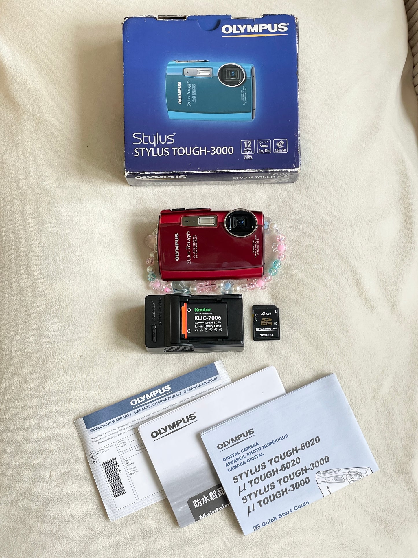 Olympus Stylus Tough-3000 12 MP Digital Camera Bundle - Red - In Box