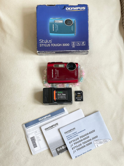 Olympus Stylus Tough-3000 12 MP Digital Camera Bundle - Red - In Box